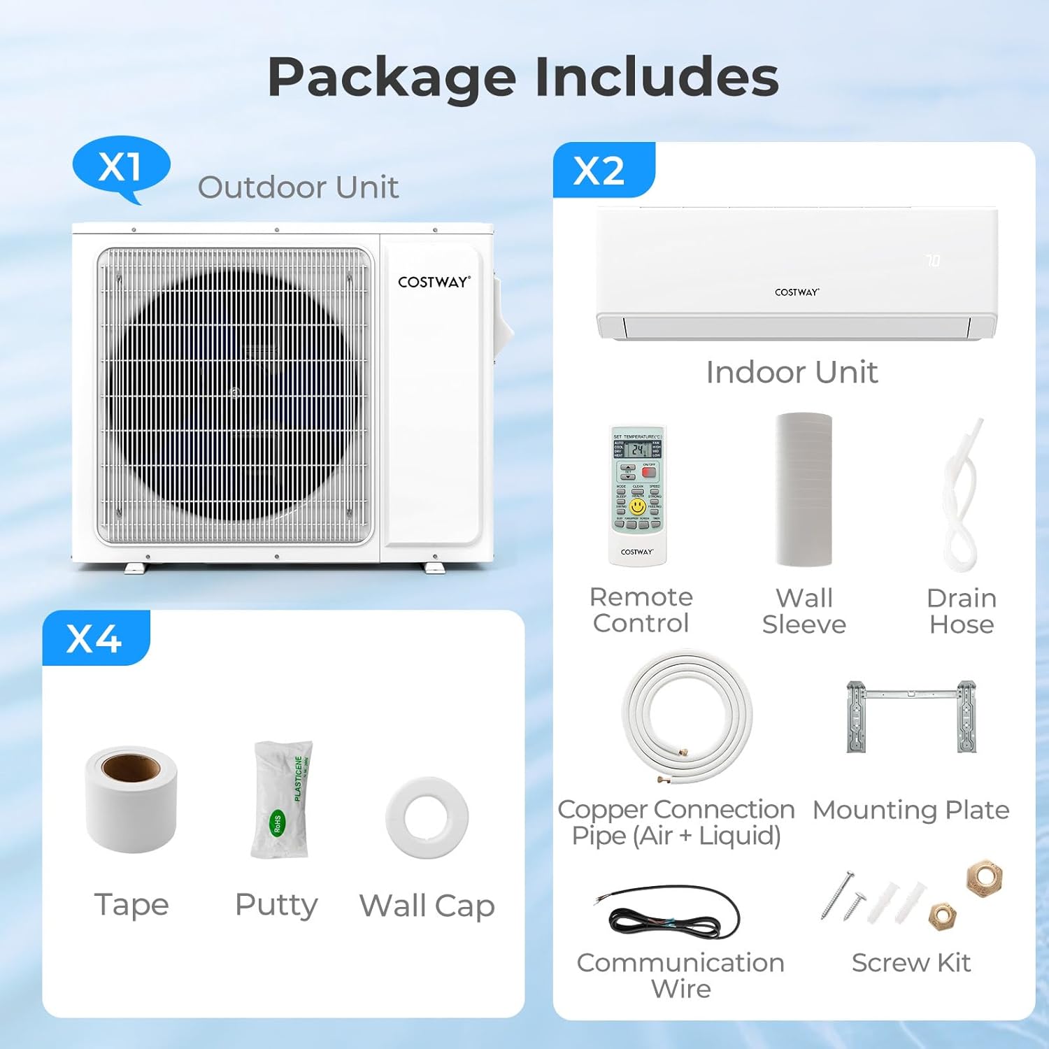 COSTWAY 18k Dual 2 Zone Mini Split Air Conditioner, 22 SEER2 7000 BTU+ 7000 BTU, 208-230V, Wifi Enabled Multi Zones Mini Split AC Heat Pump Full Set, Ductless Energy Star