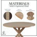 Alfred Solid Wood Round Dining Table for 4, Farmhouse Kitchen and Dining Room Table with Rustic Pedestal Trestle Base, 46.5 Inch, Distressed Beige