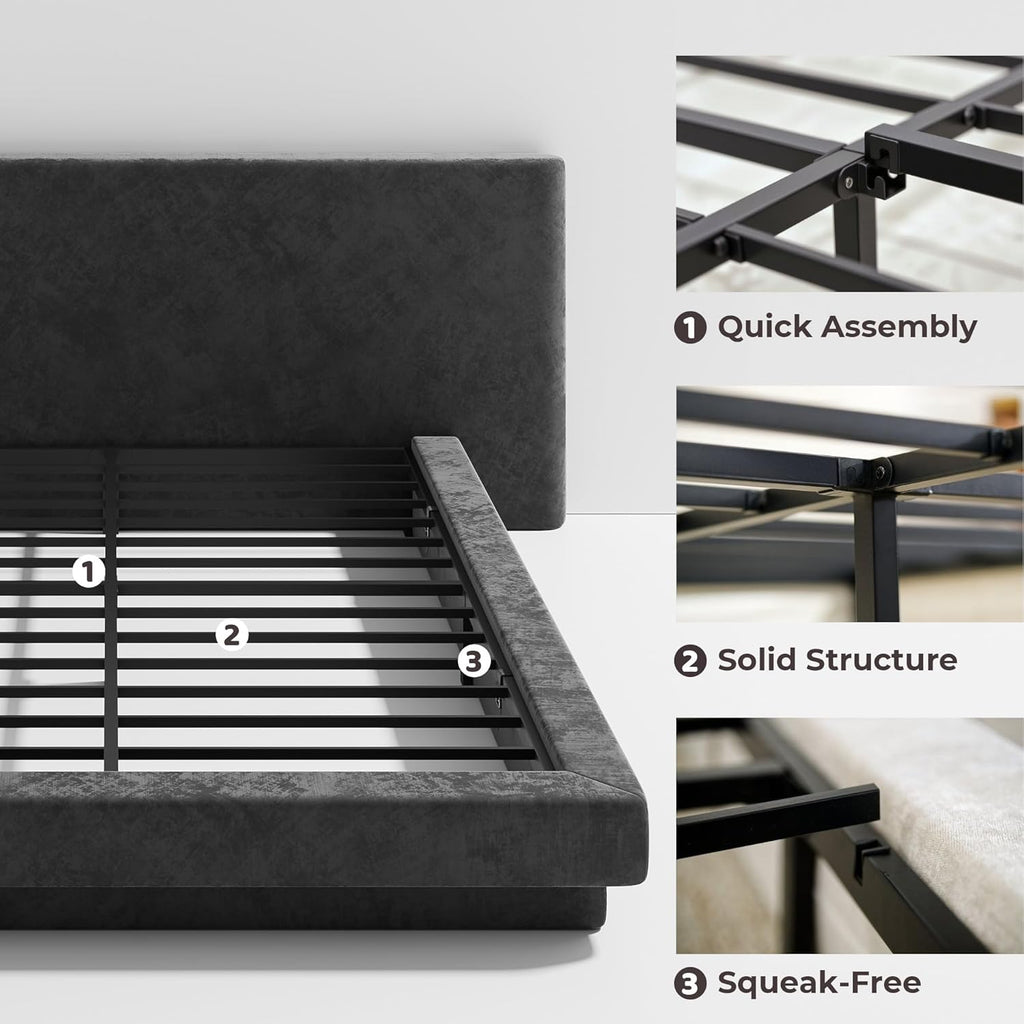 RECCI Cloud King Bed Frame with Extra Wide Headboard, 5 Inch Foam Fully Cushioned Platform, Easy Assembly, No Box Spring Needed