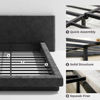 RECCI Cloud King Bed Frame with Extra Wide Headboard, 5 Inch Foam Fully Cushioned Platform, Easy Assembly, No Box Spring Needed