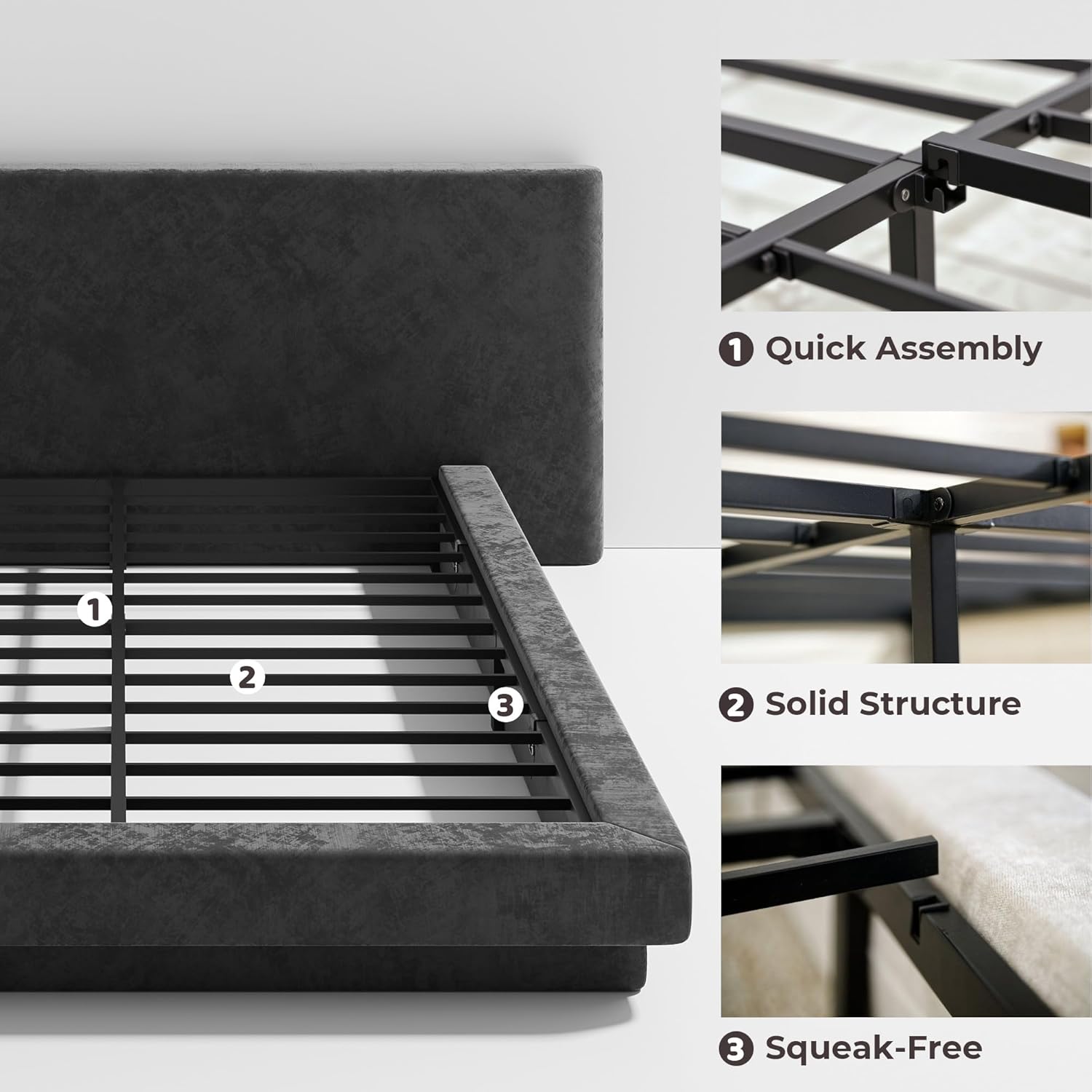 RECCI Cloud King Bed Frame with Extra Wide Headboard, 5 Inch Foam Fully Cushioned Platform, Easy Assembly, No Box Spring Needed