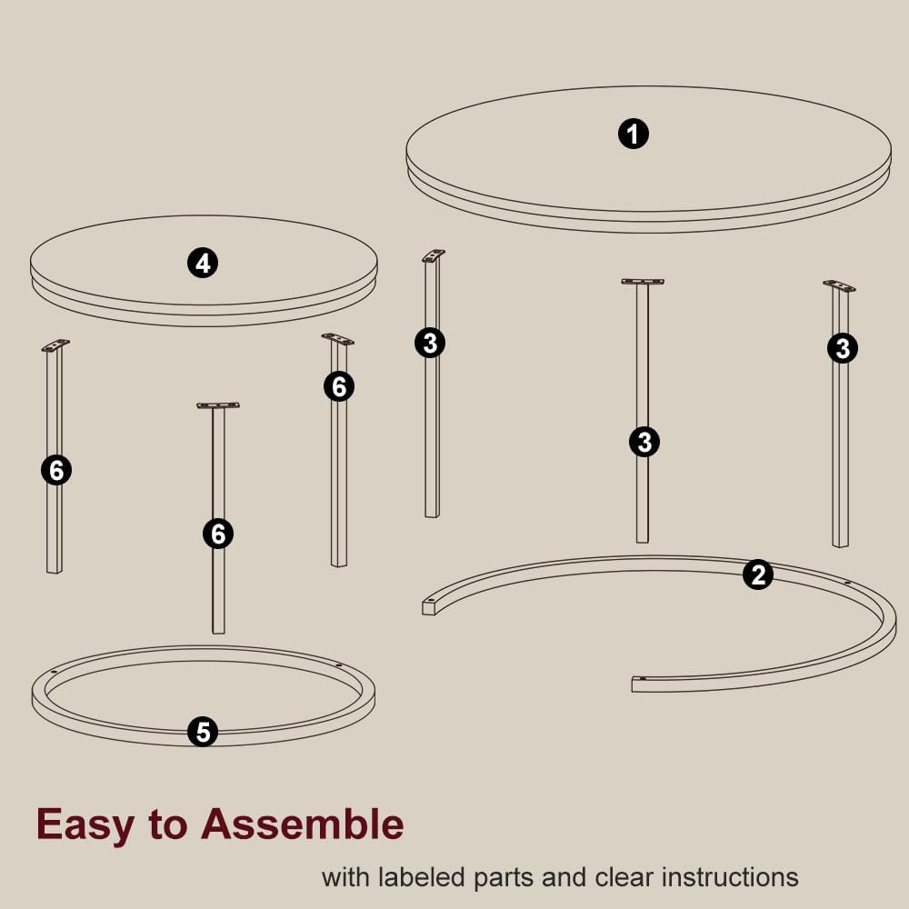 Nesting Coffee Table Set of 2, 27.6inch Round Coffee Table Wood Marble Pattern Top with Sturdy Metal Frame, End Table Side Tables for Living Room Bedroom Balcony Yard (Black),CFT2601
