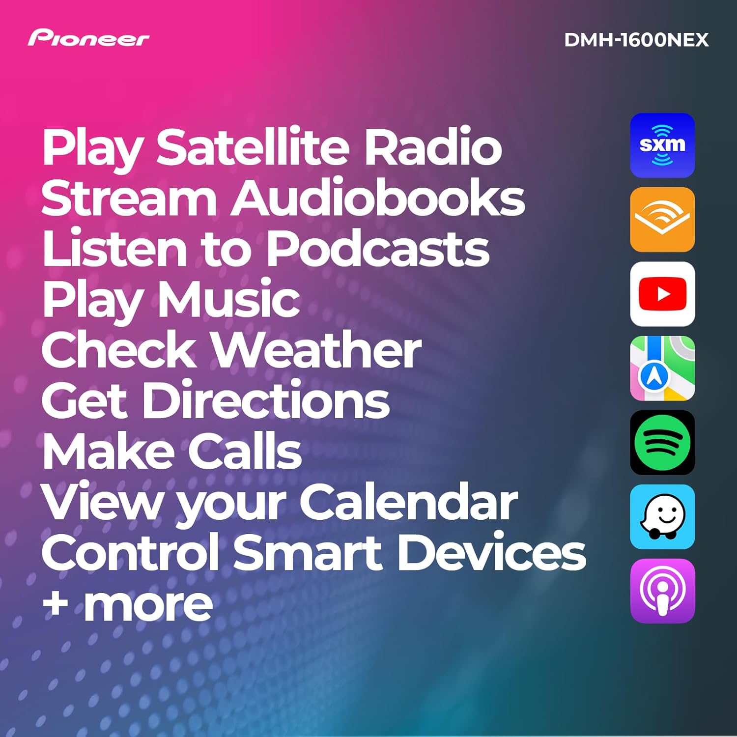 Pioneer DMH-1600NEX 6.8" Double-Din Digital Multimedia Receiver - Built in Bluetooth  Wired Apple CarPlay and Android Auto  Touchscreen  Rear Camera Input