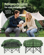 Double Camping Chair Padded Loveseat for Adults, Oversized 2 Person Camp Couch with 2 in 1 Carry Bag, Heavy Duty Folding Outdoor Sofa with Cup Holders for Lawn Beach Tailgating, Green