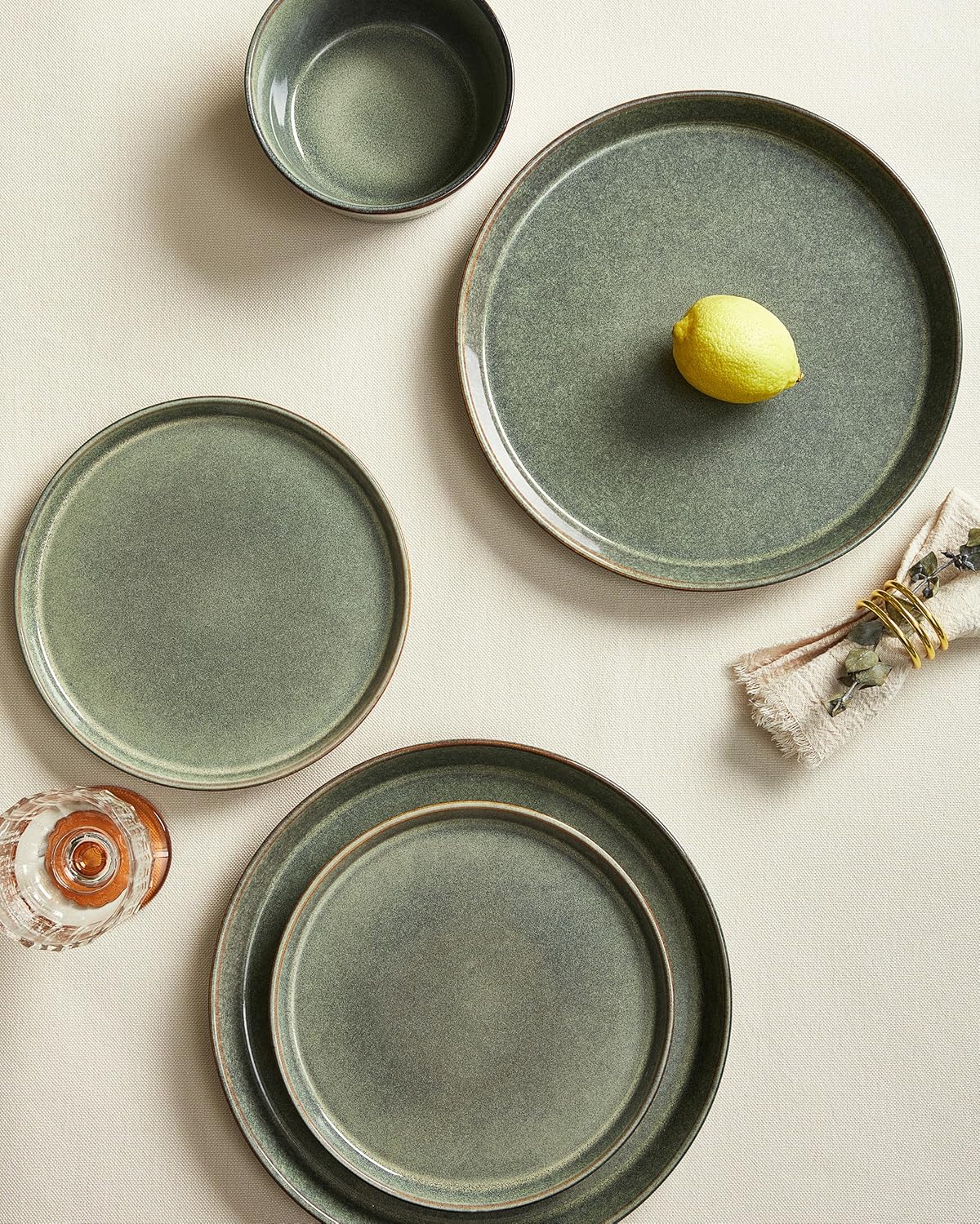 Pokini Dinnerware Sets, Microwave Safe Plates and Bowls Sets, Dishes Set for 6, Chip & Scratch Resistant Dinner Set, Hand Glazed Farmhouse Dishware Sets, Green Wheat