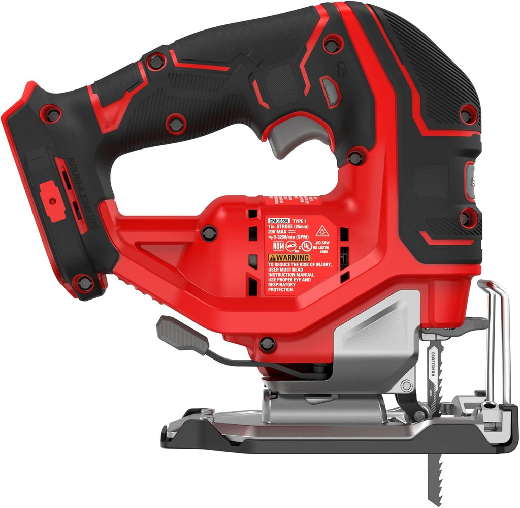 CRAFTSMAN V20 RP Cordless Jig Saw, 3 Orbital Settings, Up to 3,200 SPM, Variable Speed Keyless, Bare Tool Only (CMCS650B)
