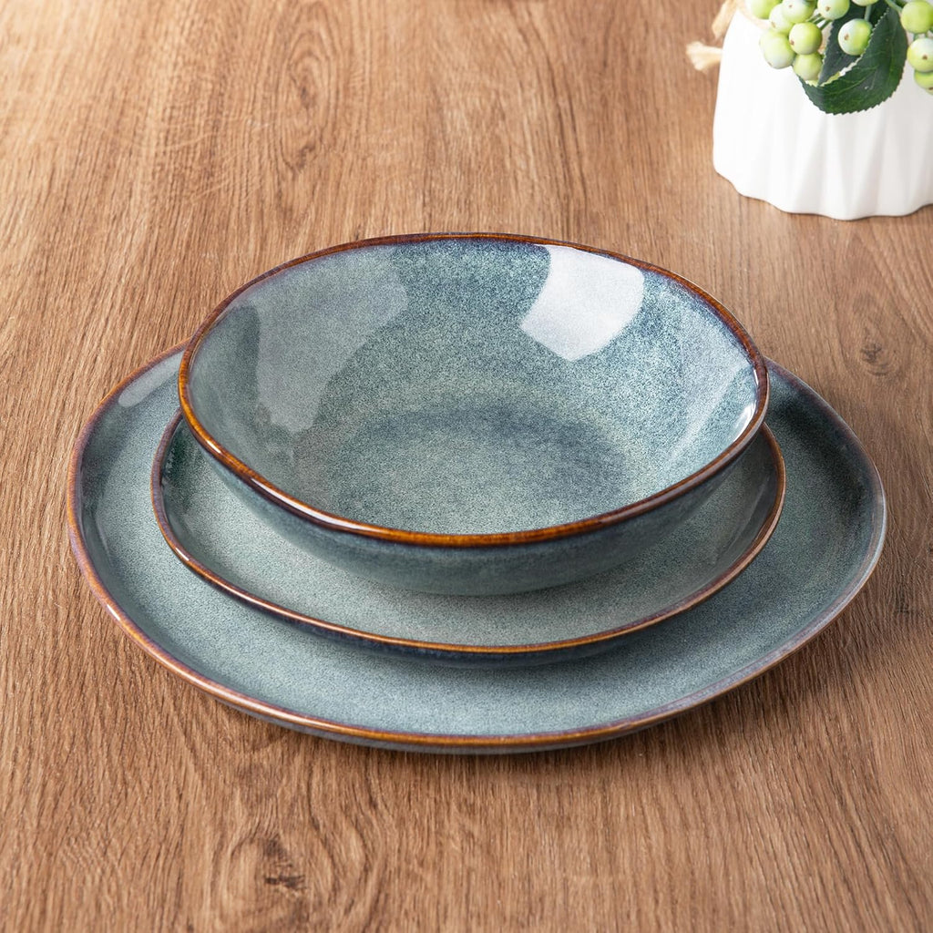 AmorArc Ceramic Dinnerware Sets,Handmade Reactive Glaze Stoneware Plates and Bowls Sets,Highly Scratch Resistant | Dishwasher & Microwave Safe Dishes Set,Service for 8 (24pc)