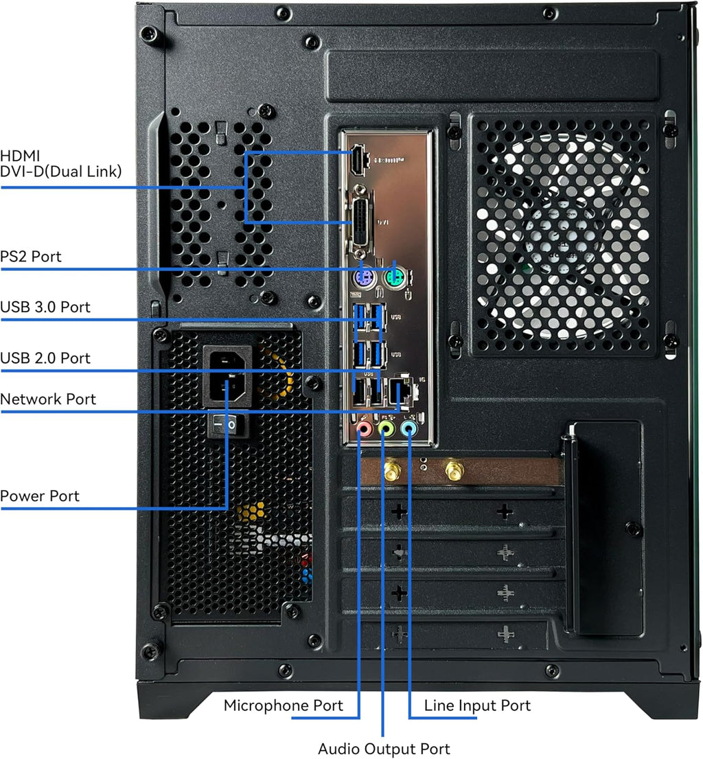 Gaming PC Desktop Computer AMD Ryzen 5 5600GT 16GB DDR4 3200MHz 1TB M.2 NVMe PCle 550W 80PLUS PSU WiFi Game Design Office Console Sea View Room  Towers Prebuilt PC (Black)
