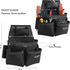 FUERI Leather Tool Belts with Suspender for Men, Heavy-Duty Durable Carpenter Tool Rig Organizer With 19 Pockets-2 Pouches, Padded Suspender, Hammer Holder, D-Loops & Foam-Padded Belt Electricians
