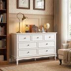 RoyalCraft 53" Wide 7 Drawer Dresser, White Dresser for Bedroom, Modern White Chest of Drawers with Solid Wood Legs and Painted Finish, Wooden Storage Closet Cabinet Organizer for Hallway, Living Room