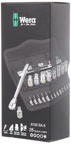 WERA 05004018001 8100 SA 8 Zyklop Metric Metal Ratchet Set with Switch Lever, 28 Piece, 1/4" Drive