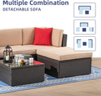 Vongrasig 5 Piece Patio Furniture Sets  Outdoor Patio Set Sectional Sofa  All-Weather PE Rattan Outdoor Couch with Ottoman  Glass Table for Garden  Backyard  Porch  Beige