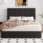 Allewie Queen Size Velvet Lift Up Storage Bed Frame, Vertical Channel Tufted Headboard, Hydrualic Underneath Storage, Upholstered Platform Bed, Wooden Slats Support, No Box Spring Needed, Black