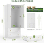 GOODONE Wooden Armoire Wardrobe Closet - 71" Tall Bedroom Armoires with 2 Doors and 2 Drawers, Modern Wardrobe Cabinet with Removable Hanging Rod, White