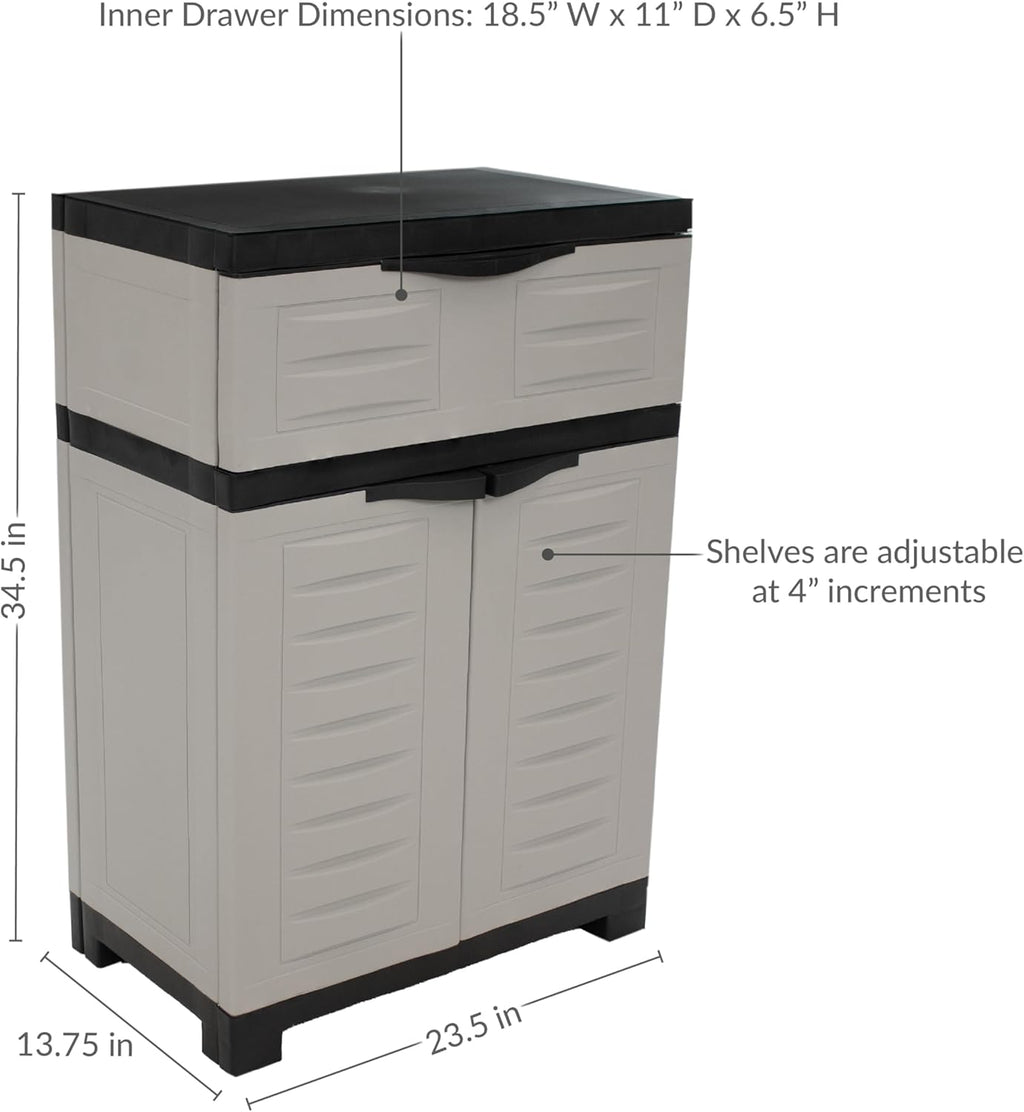 Sunnydaze 34.5" H Resin Garage Storage Cabinet - Garage Cabinet with Adjustable Shelf - Freestanding Utility Storage for Laundry Room, Office, Basement - Gray