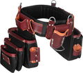 FUERI Electrician's Heavy Duty 26 Pocket Leather-Nylon Tool Belt & Bag Combo for Men, Comfort Back Support Padded Belt, 2 Large Storage Capacity Pouches, Best for Framers, Carpenter, Roofing