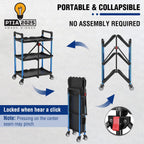 WORKPRO 3-Tier Collapsible Service Cart, 210 LBS Foldable Utility Service Cart with Wheels, Portable Tool Cart for Garage, Warehouse, Home, Restaurant, Office (No Assembly Required)