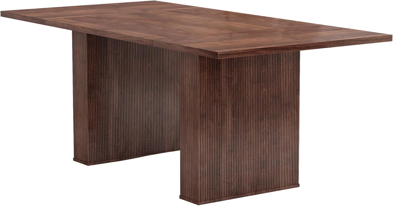 78 Inch Rectangular Dining Table for 6 to 10, Farmhouse Fluted Dining Kitchen Table, Modern Wood Long Dining Table for Kitchen Living Room, Walnut