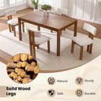 Kmax Farmhouse Dining Chair Set of 4, Linen Fabric Kitchen Chair Curved Back Armless Dining Room Chairs with Walnut Wood Legs for Family Diner, White