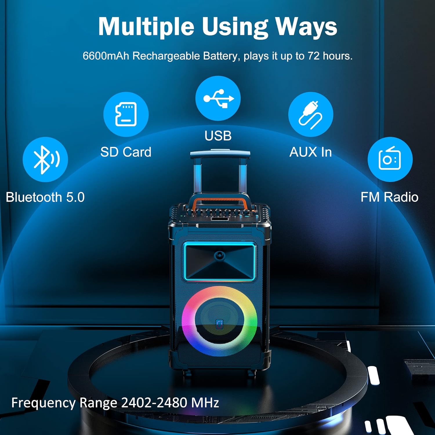 JYX Karaoke Machine with 2 Wireless Mics  10" Woofer 500W Peak Power Big Portable Bluetooth Speaker with Bass/Treble Adjustment  PA System with Remote Control  LED Lights  Rolling Wheels and Trolley