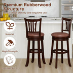 COSTWAY 30" Bar Height Stools Set of 4, Swivel High-Top Chairs with Backrest & Faux Leather Padded Seat, Rubber Wood Counter Barstools with Footrest for Kitchen Islands, Dining Room, Pub (4,30'')