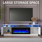 Modern Fireplace TV Stand with 36" Electric Fireplace,Finish Media Console with Open Storage, LED Lights Entertainment Center for TVs Up to 80", White