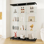 LFT HUIMEI2Y Glass Display Cabinet 12 Shelves with 3 Columns 2 Doors and Lock, Extra Large DIY Curio Cabinets Quick-Install Style Tempered Glass Bookshelf for Living Room, Bedroom, Black