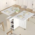 Space Saving Folding Dining Table with 2 Tier Storage-Extendable Drop Leaf Farmhouse Wood Kitchen Dining Room Tables Set for 4, Folding Kitchen Table with 6 Wheels, (Pear Wood Color and White)