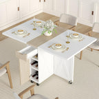Folding Dining Table with 6 Wheels, Drop Leaf Tables for Small Spaces, Foldable Dining Table with 2-Layer Storage Rack, Kitchen Table with Drawer (White and Oak)