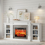 LGHM 72" Electric Fireplace with Mantel, Fireplace TV Stand for TVs Up to 80 Inch, Modern Entertainment Center with Storage, Fireplace Heater Insert with Realistic 3D Flame for Living Room