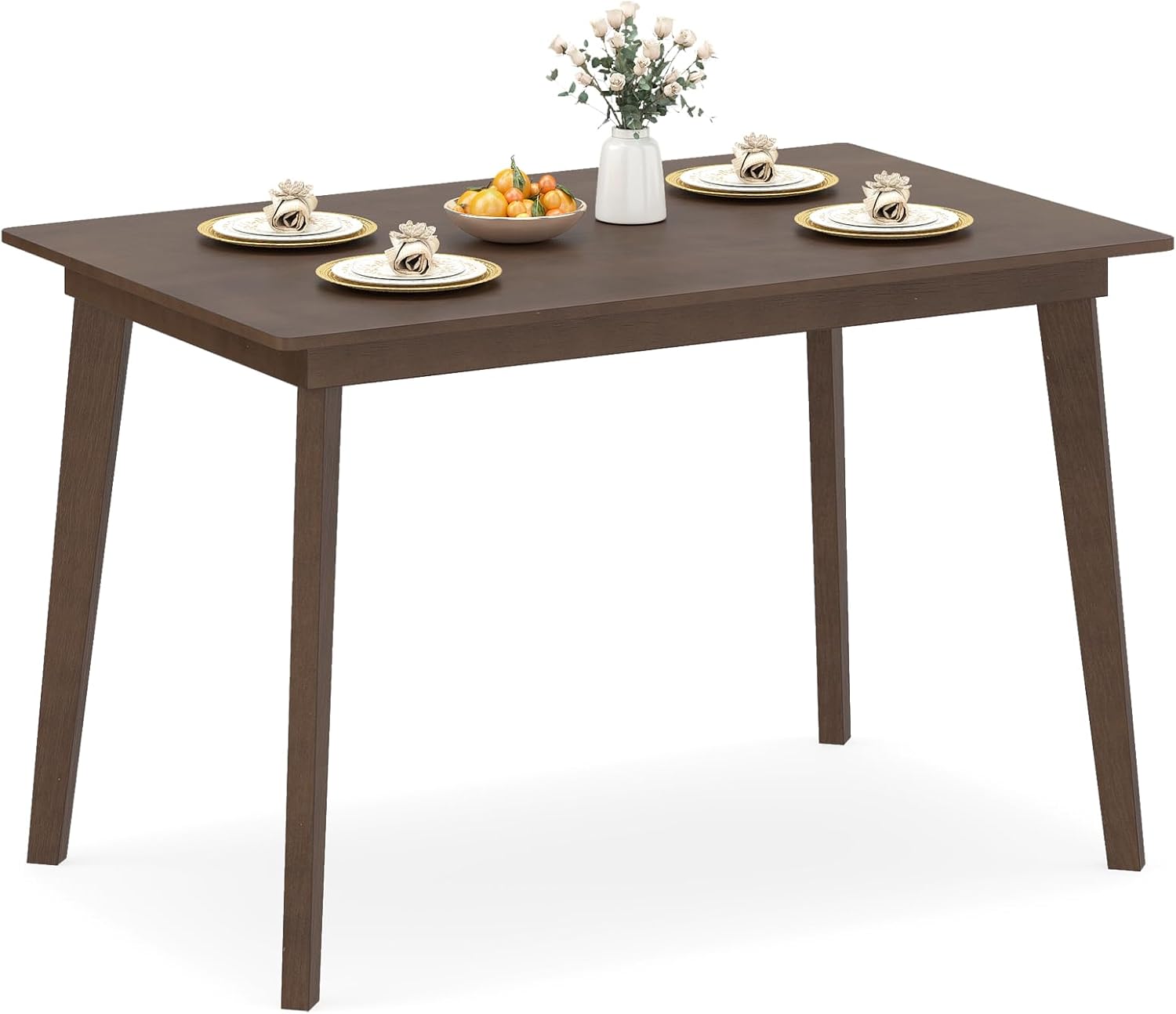 Giantex Dining Table for 4, 48" Rectangular Wooden Kitchen Table with Solid Rubber Wood Legs, Mid Century Modern Dinner Table for Dinette, Living Room, Home Office (Walnut)