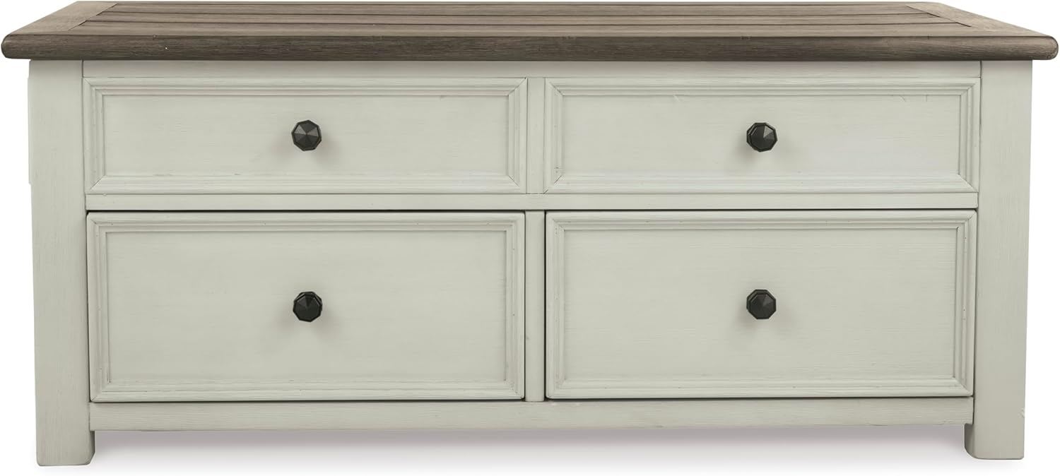 Signature Design by Ashley Bolanburg Lift-Top Coffee Table with Storage Two-Tone Rustic Farmhouse Cocktail Table – Brown/White