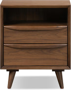 Poly & BARK Cura 22” Nightstand – Solid and Veneered American Black Walnut Bedside Table with Soft‑Close Drawers, Cord Management Cut‑Out and Splayed Solid Walnut Legs