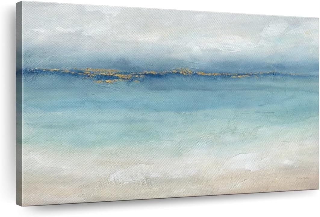 ElephantStock Serene Sea Landscape Wall Art - Horizontal Wrapped Canvas - 1-Piece Hallway Wall Decor - Painting Beach Canvas Print - Blue and White Decor for Wall by Cynthia Coulter - 36" X 24"