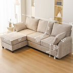86'' Sectional Couches, L Shaped Couch with Movable Chaise Lounge,Comfy 3 Seats Sofa with Thick Cushion,Wood Legs,2 Throw Pillows,Sectional for Living Room,Bedroom,Apartment,Chenille,Khaki