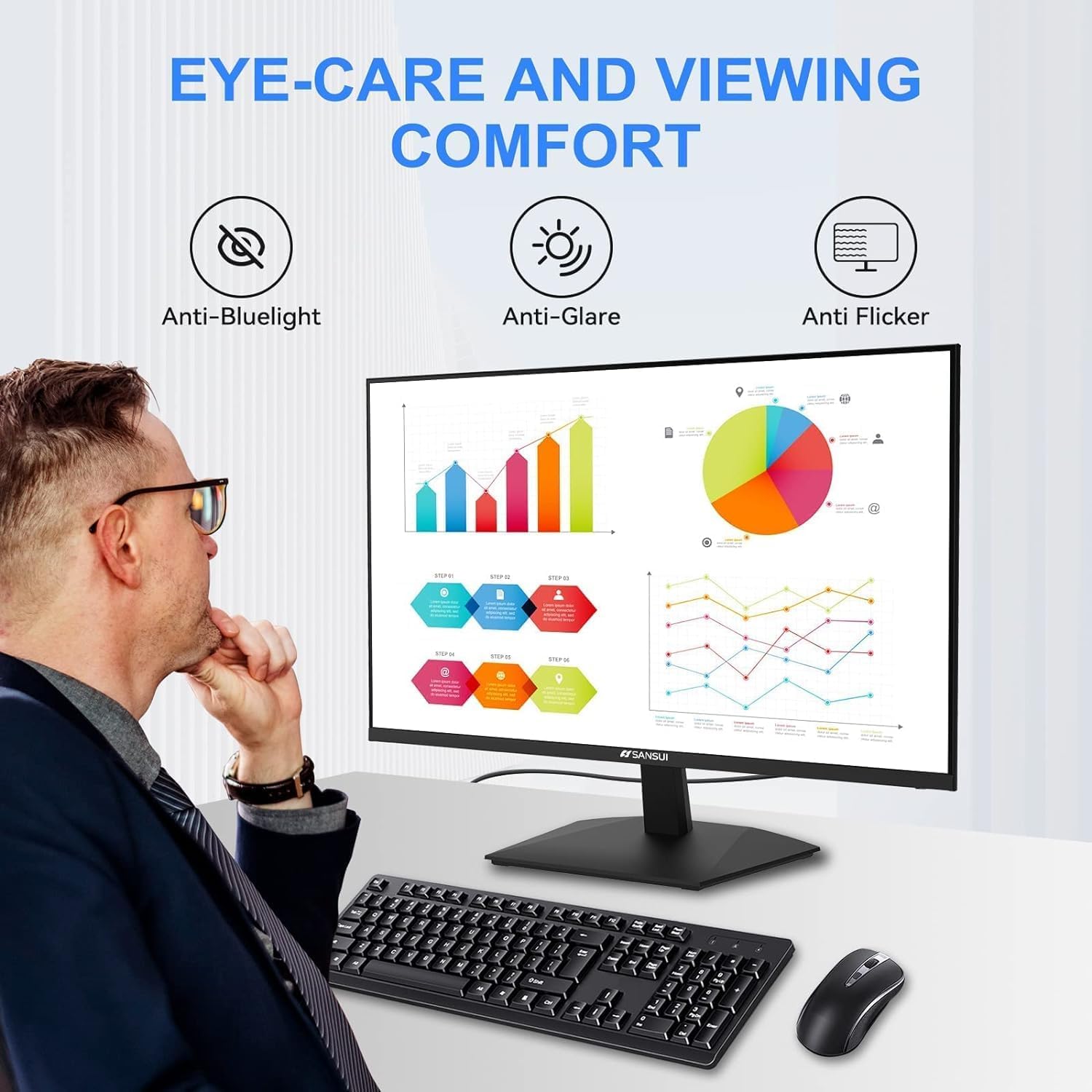 SANSUI Monitor 24 Inch 100Hz PC Monitor, HDMI VGA Ports VESA Mount, FHD Computer Monitor Ultra-Slim Ergonomic Tilt Eye Care for Home Office (ES-24F2, HDMI Cable Included)