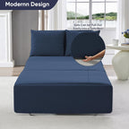 ijuicy 3 in 1 Twin Size Pull Out Sofa Bed Linen Sleeper Sofa with Pullout Bed, Convertible Loveseat Couch Beds with Pillows and Tri-fold Mattress for Small Space Apartment, Dark Blue