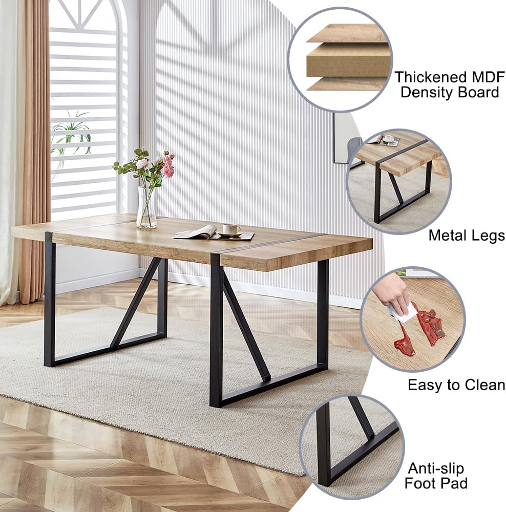 Dining Table Set for 6, 71'' Wood Dining Table and Chairs Set of 6, Modern Rectangle Wood Table, Fabric Dining Chairs 6, Suitable for Home, Kitchen, Dining Room, Living Room