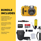 Kodak PIXPRO WPZ2 Rugged Waterproof Shockproof Digital Camera 16MP 4X Optical Zoom 1080P Full HD Video  2.7 LCD (Yellow)  32GB SD Card  Black Compact Case  Floating Strap  Bundle (7 Items)