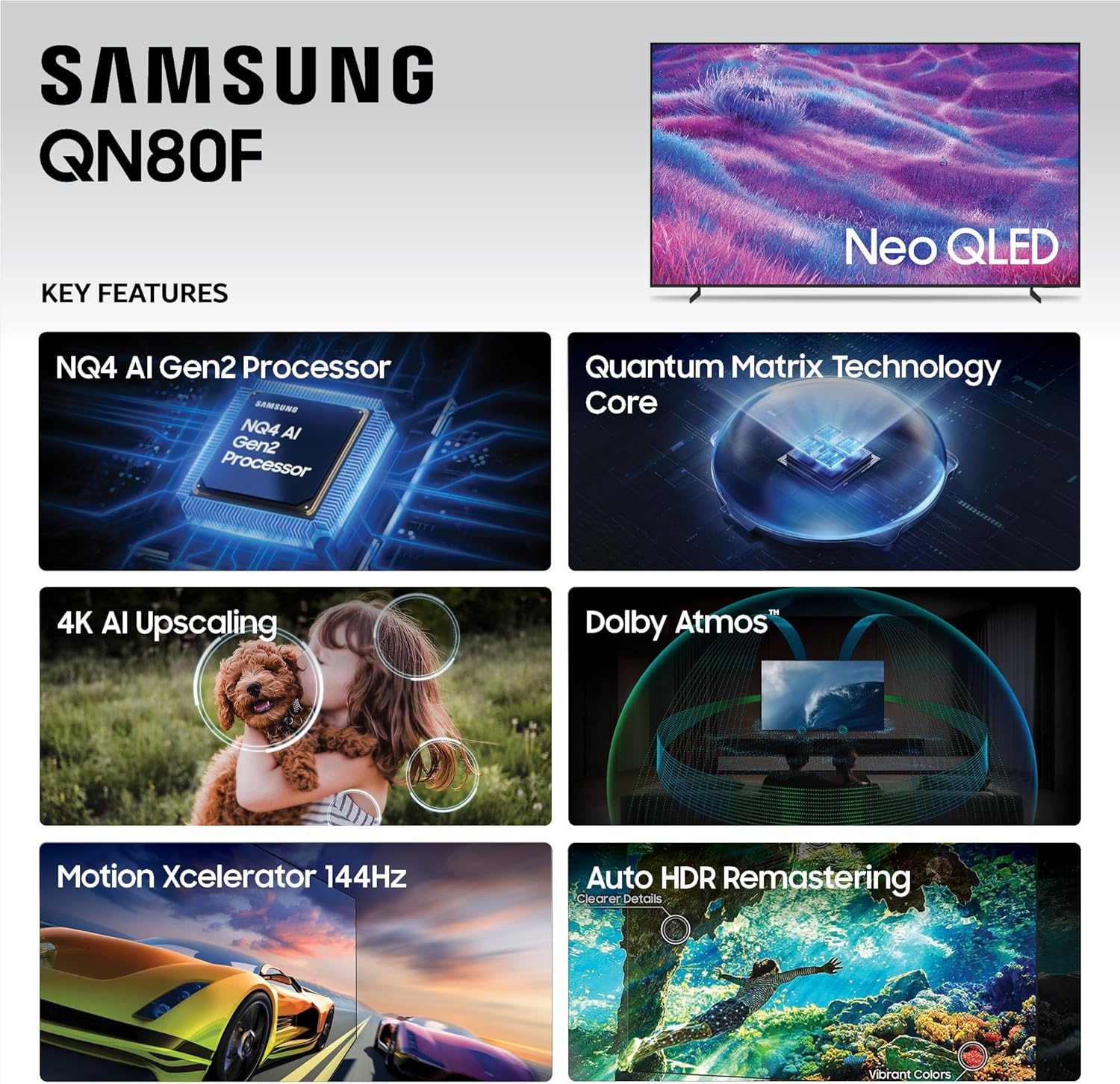 Samsung 85-Inch Class Neo QLED 4K QN80F Series  Vision AI  Mini LED Smart TV (2025 Model  85QN80F) Neo Quantum HDR  Object Tracking Sound Lite w/Dolby Atmos  NQ4 AI Gen2 Processor  Alexa Built-in