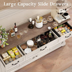 Sunny Heart 65" Large Buffet Storage Cabinet, Farmhouse Kitchen Sideboard Buffet with 3 Drawers and 4 Doors, Coffee Bar Wine Bar Cabinet with Storage for Living Room, White