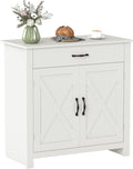 HOMCOM Farmhouse Sideboard Buffet Cabinet, Barn Door Coffee Bar Cabinet with Drawer and Adjustable Shelf for Kitchen, Living Room, Entryway, White Wash