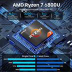 Beelink Mini PC AMD Ryzen 7 6800U Up to 4.7GHz 8C/16T  24GB LPDDR5 RAM 500GB M.2 SSD  SER5 MAX Mini Computer Support 2.5GLAN/4K Triple Screen Display(HDMI+DP+Type-C)/WiFi6/BT5.4/Home/Office