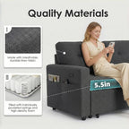Convertible Sleeper Sofa Bed with Pull Out Couch, L Shaped Couch with Chaise Storage, USB Charge & Side Pocket, Small Sectional Couches for Living Room, Apartment | Linen Fabric | 82" | Dark Grey