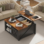 DUMOS Coffee Table, Lift Top Center Table with Storage, Square Living Room Tables with Adjustable Shelves, Wooden Center Coffee Table with Hidden Storage Compartment, Black