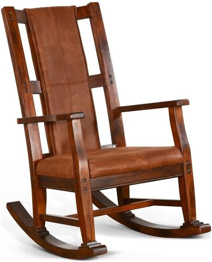 Pemberly Row Wood Rocking Chair, Indoor in Chocolate (41" H x 26" W x 22.5" D) for Living Room with Cushion Seat, High Back, Easy Assembly