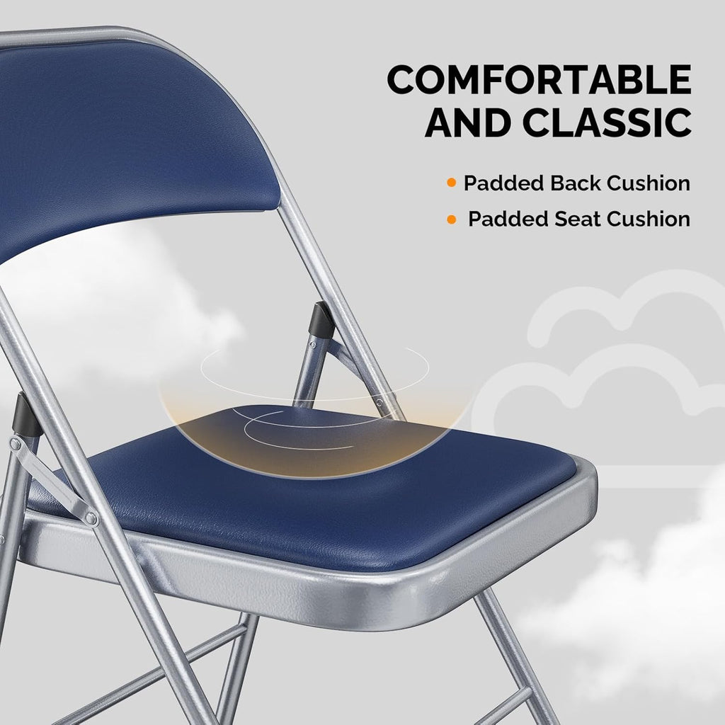 VINGLI 6 Pack Folding Chairs with Padded Seats, Metal Frame with Pu Leather Seat & Back, Capacity 350 lbs, Blue