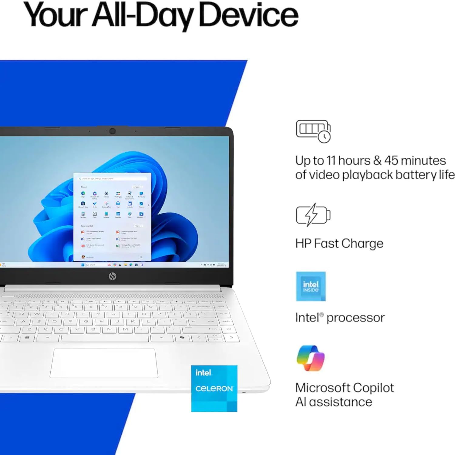 HP Home and Student Essential Laptop with Microsoft 365-1.1TB Storage - 8GB RAM - Intel Inside | Anti-Glare Display  64GB SSD and 1TB Cloud Storage  Fast Charge and 12hrs Battery  no Mouse