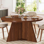 LVB Round Dining Table for 4-6, Mid Century Modern Walnut Circle Dinner Table, Brown Wood Pedestal Kitchen Table with Wooden Base for Dining Room, Kitchen, Living Room, 43 inch