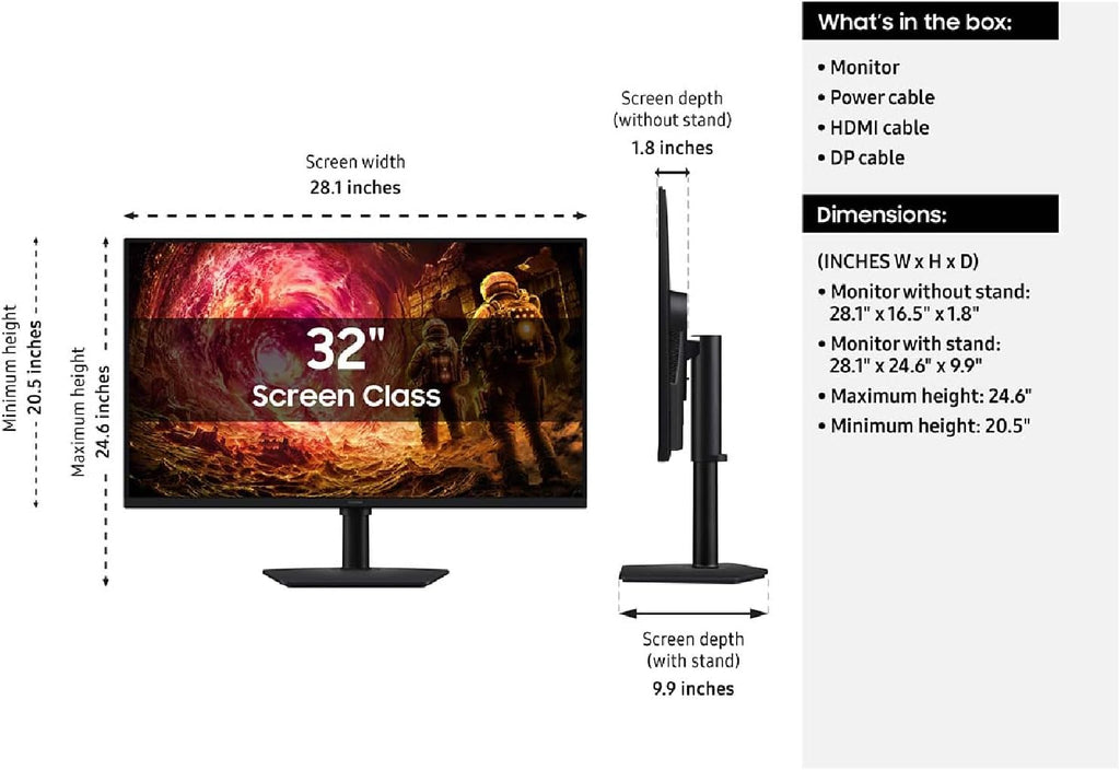 Samsung 32” Odyssey G5 G50F QHD Resolution Gaming Monitor  180Hz Refresh Rate  Fast IPS Panel  HDR10  NVIDIA G-Sync Compatible  1ms Response Time (GtG)  AMD FreeSync™  Adjustable Stand  LS32FG502ENXZA